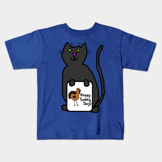 Cute Cat with Thanksgiving Turkey Greetings Kids T-Shirt by ellenhenryart